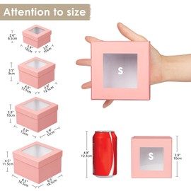 Oairse Square Gift Boxes with Lids for Presents Small Pink Gift Boxes with Clear Window Nesting Gift Boxes Set of 4 Flower Boxes for Arrangements,Valentine's Day, Mother's Day