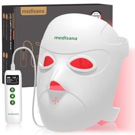 Medisana Terapia de luz roja para el rostro, mascarilla LED facial 3D con luz azul de 415 nm, roja de 630 nm e infrarroja de 830 nm, 336 perlas, 3 modos - Mascarilla facial LED inalámbrica y recargabl