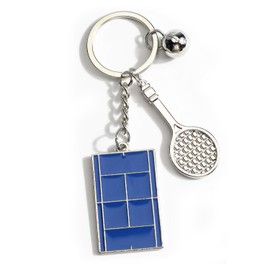 Tennis Keychain,Blue Tennis Court Keychain with Racket Charm,Birthday Gift for Players Fans Women Men