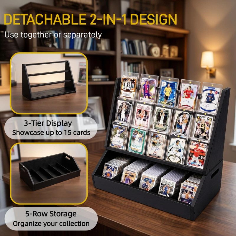 Detachable Trading Card Display Stand, Tiered Showcase and 5-Row Organizer