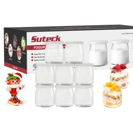 Suteck Small Yogurt Jars with Lids 6oz, 8 Pcs Reusable Glass Jars for Yogurt, Oatmeal, 100% BPA-Free, Dishwasher Safe, Ideal for Home Kitchen and Meal Prep