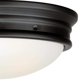 Westinghouse Lighting 6578100 Meadowbrook 13 inch Traditional Two-Light Flush Mount Outdoor Ceiling Light Fixture Matte Black Finish, Frosted Glass