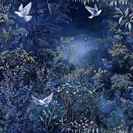 lenify Floral Peel and Stick Wallpaper Vintage Contact Paper 16.9inch x 118.1inch Watercolor Floral and Bird Wall Paper Dark Blue Removable Botanical Self Adhesive Plant Decorative Wallpaper Vinyl