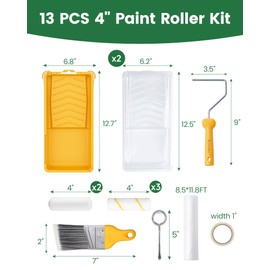 VOOMEY Paint Roller Kit, 13-Piece 4 Inch Small Paint Roller Set with Foam Paint Rollers, 4" Microfiber Paint Rollers, Roller Paint Brush, Paint Tray with Liners, Perfect for DIY & House Painting