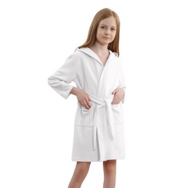 Umeyda Boys Girls Hooded Robe Kids Soft Waffle Cotton Robes Spa Bathrobe Pajamas Sleepwear, White, 5T