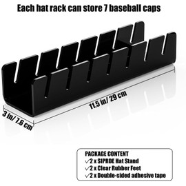 Hat Stand for Baseball Caps, 2Pcs No Install Hat Acrylic Organizers Hat Storage for 14Caps, Hat Racks for Baseball Hat Rack Display and Organizer for Bedroom, Dresser, Closet (Black)