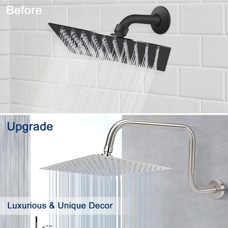NearMoon S Shape Shower Extension Arm with Flange, Stainless Steel