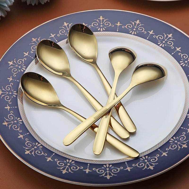 Gold Teaspoons, 6 Piece Silverware, Stainless Steel Small Spoons for