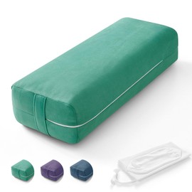 Wellsin Yoga Bolster Pillow for Restorative Yoga - Rectangular Yoga Bolster - Yoga Meditation Pillow with Washable Suede Cover, 27"X10" X5.5", Green
