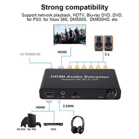 Decoder Audio Channel, 4K 3D HDMI 5.1 Channel HDMI Audio Extractor Converter 100-240V, Support Volume Control 6CH (5.1CH) (European Standard)