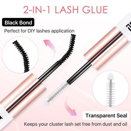 Miuffue Eyelash Glue, Lash Bond and Seal, Latex-Free Lash Glue for Sensitive Eyes, Waterproof Strong Hold Eyelash Cluster Adhesive for 72 Hours