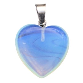 Steinfixx® - Genuine Gemstone Heart Pendant with Silver Eyelet | 26 Variants | for Lovers | Chakra Stone | Healing Stone | 20 x 20 mm (Opal Glass)