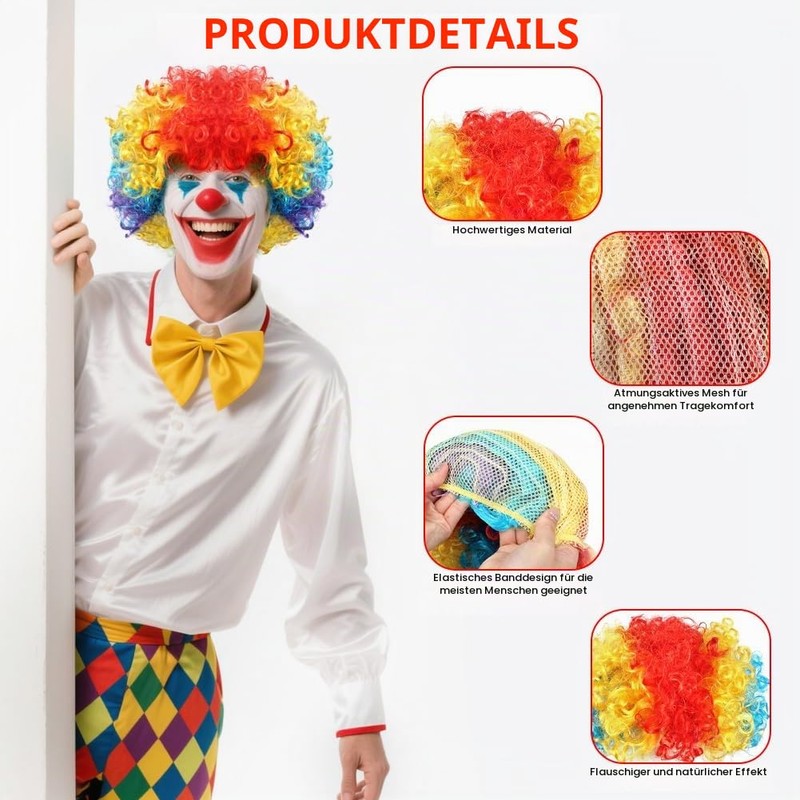 BSBUY Afro Wig Men's Curly Wig Disco Clown Wig Rainbow
