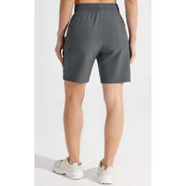 MASKERT Women's Hiking Cargo Shorts Quick Dry Athletic Golf Shorts 7 Inches Lightweight Running Summer Shorts with Zipper Pockets, Dark Grey L
