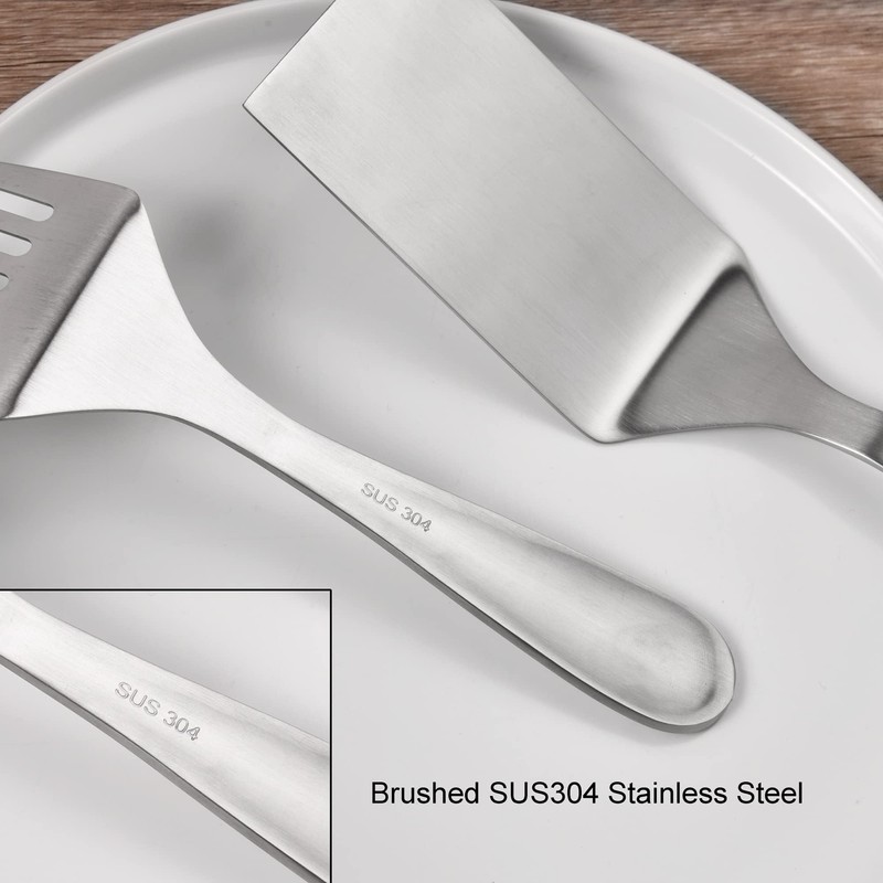 IMEEA Metal Spatulas Set SUS304 Stainless Steel Griddle Spatula Slotted