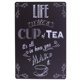 ARTCLUB Enjoy Your Life Metal Plate Sign, Life is Like a Cup of Tea Funny Saying Antique Plaque Vintage Poster Kitchen Living Room Wall Decor