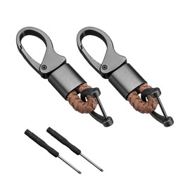 Zpana Car Fob Keychain, 2PCS Metal Leather Key Chain Holder with D-Ring, 360 Degree Rotatable Auto Keyring, Universal Fit (Brown)