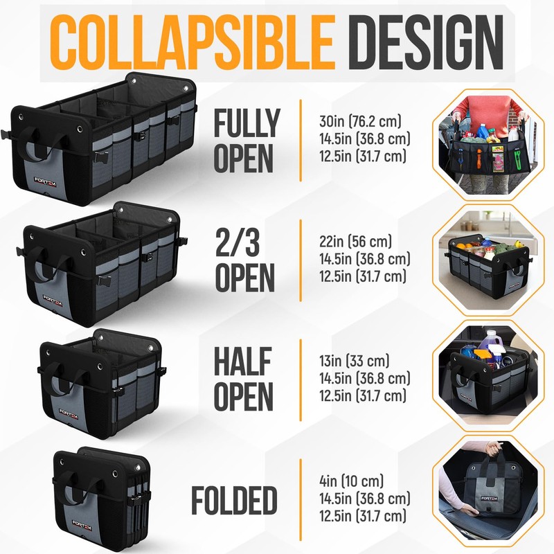 FORTEM Trunk Organizer For SUV Car Organizer and Storage, Multi-Compartment