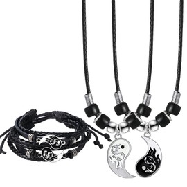 Cupimatch YinYang Couple Chain Bracelet Tai Chi Pendant Couple Necklace Bracelets Friendship Chain for Him and Him 2 Lovers Couples Jewellery Men Women Gift for Partner Couples, Metal, No Gemstone