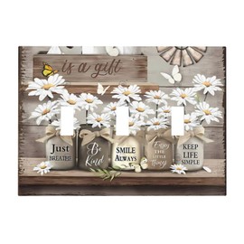 Rustic Farmhouse Country Daisy Floral Light Switch Cover 3 Gang Triple Toggle Wall Plate Decorative Switchplate Electrical Faceplate for Bathroom Kitchen Home Decor Accessories 6.7" X 4.8"