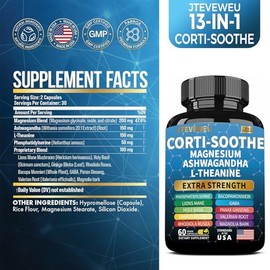 Suplemento cortisol Cortisol calmante para mujeres y hombres con glicinato de magnesio, L-teanina, reductor de alto cortisol de fosfatidilserina, admi