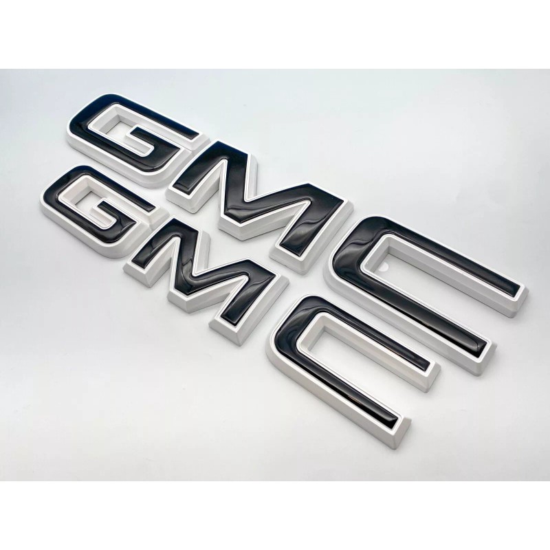 Auto Front & Rear GMC White Black OVERLAY Emblem Badge