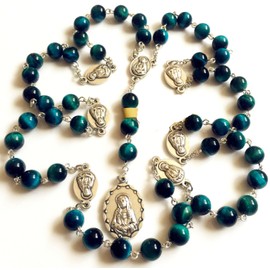 Elegantmedical - Collar de rosario con diseño de pavo real y ojo de tigre, hecho a mano, 7 penas