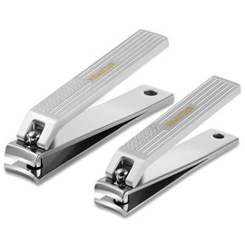 HAWATOUR Nail Clippers Set, Ultra Sharp Curved Blade Fingernail and Toenail Clipper Cutters with Visibly Tin Case, Squares and Stripes, Silver