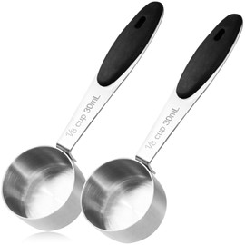2 PCS Measuring Cup, Stainless Steel Coffee Small Measuring Scoop with Black Silicone Handle, Kitchen Gadgets for Cooking