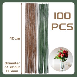 POPOYU 50P brown floral wire, paper wrapped wire for floral art and flower arrangements, flexible scoop wire, wreath making, Christmas wreath wire