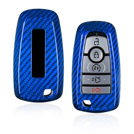 T-carbon Real Glass Fiber Key Fob Case Protector with Keychain fits for Raptor Bronco & Bronco Sport F150 Explorer Key Fob Cover with Keychain 2020-2023 2024 2025, Blue