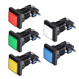 sourcing map Game Push Button 34x34 Square 12V LED Illuminated Push Button Switch with Micro Switch for Arcade Video Games 5 Colors 5pcs