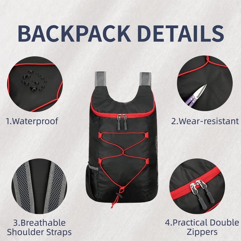 Feibmir 2 Pack Black Dark Blue 12L Lightweight Foldable Backpack,