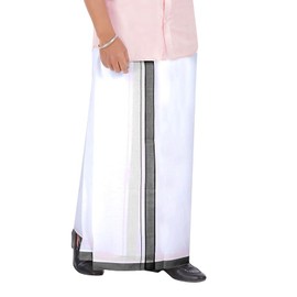 Stylesindia Cotton Dobby Design Border Dhotis Cotton Vesti Mundu Sarong Kerala Kasavu Border Dhoti, Black, Double Layer / 8 Mulam