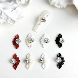 10pcs Flower Nail Charms Three-Dimensional Colorful Flower Nail Decor with Rhinestone Designs - Perfect for Women Girls Nail Accessories Black White Red Laser Colors Nail Art Charms