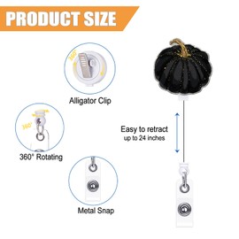 Tian Zhun Badge Reel Retractable with Alligator Clip Fall Acrylic Badge Holder Black Pumpkin Badge Accessories for Hospital Nurse Nursing Students Office Women Man