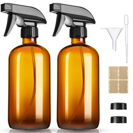GIVAMEIHF 16oz Amber Glass Spray Bottles,2 Pack Glass Spray Bottles Refillable Empty Bottle with Adjustable Nozzle,Spray Bottle for Essential Oils,Cleaning,Pets,Hair Mister