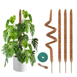 NATSUKY 4 Pack Moss Pole, 28 Inch Bendable Moss Poles for Plants Monstera for Climbing Plants, Handmade Coco Coir Pole Plant Sticks Support Stakes for Indoor Plants Plant Grow