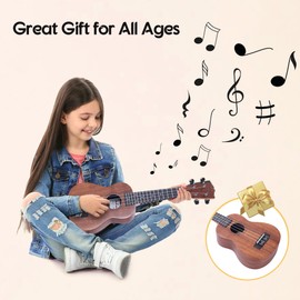 ADM Ukulele for Beginners Hawaiian Wood Ukelele Kit for Kids Adult Student Starter Professional Ukalelee Pack Bundle with Free Lessons Gig Bag Strap Nylon String Tuner (Brown-Sapele, 21 Inch)