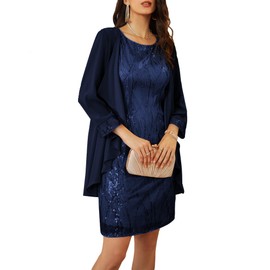 GRACE KARIN Mother of The Bride Dresses for Wedding Sleeveless Sequins Glitter Dress with Chiffon Shawl Navy Blue S