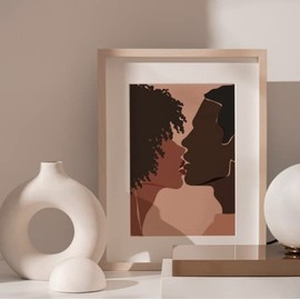 Afro American Couple Art, Couple Kissing , Black Love, Boho Art, Romantic Poster- 11x14 - Unframed - Decor for Home, Bedroom, Dorm, Gift