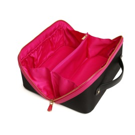 The London Train Case Co. Beauty Train Expandable Makeup Case, Vegan Leather, Two-Tone 24 x 12 x 12 cm (Black & Pink)