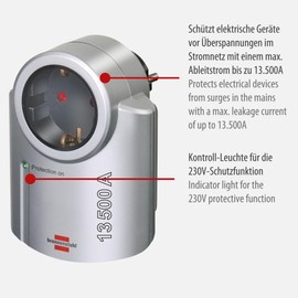 Brennenstuhl Primera-Line, Steckdosenadapter mit Überspannungsschutz (Adapter als Blitzschutz für Elektrogeräte) silber/schwarz