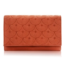 PP PAOLO PERUZZI Collection Women's Leather Wallet - Stylish Genuine Leather Wallet Large Capacity RFID Protection, Elegant and Practical, Gift Box Includes IN-57, orange, Retro