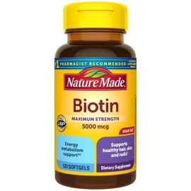 Nature Made Maximum Strength Biotin 5000 mcg Softgels 120 Count for Hair Skin...