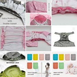 Kawaii Teen/Adult/Senior Snap Closure Reusable Cloth Diaper Incontinence Underwear + 1 XL Insert - 2/Pack (Blue & Green)