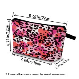 YULUENZE Pink Cheetah Leopard Makeup Bag Cute Small Organizer Bag with Zipper Pink Cheetah Leopard Cosmetic Bag Aesthetic Birthday Present for Women Sisters Friends -1