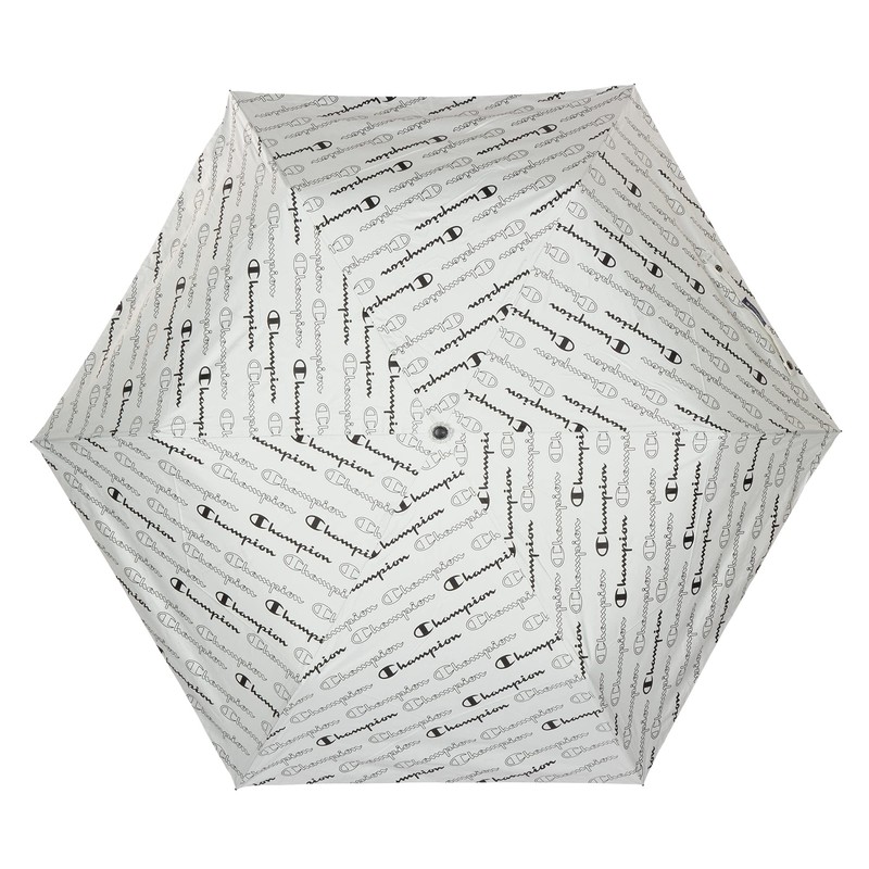 Champion CHU25MN55 Mini Folding Umbrella, Off-White, Logo Pattern, 21.7 inches