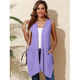 Skrfez Lightweight Cardigan for Women Light Purple Large Drape Shrugs Open Front Sleeveless Vest Lightweight Casual Soft Fashion Jacket Duster Cover Ups Spring Summer Shawl Kimono Wraps with Pocket