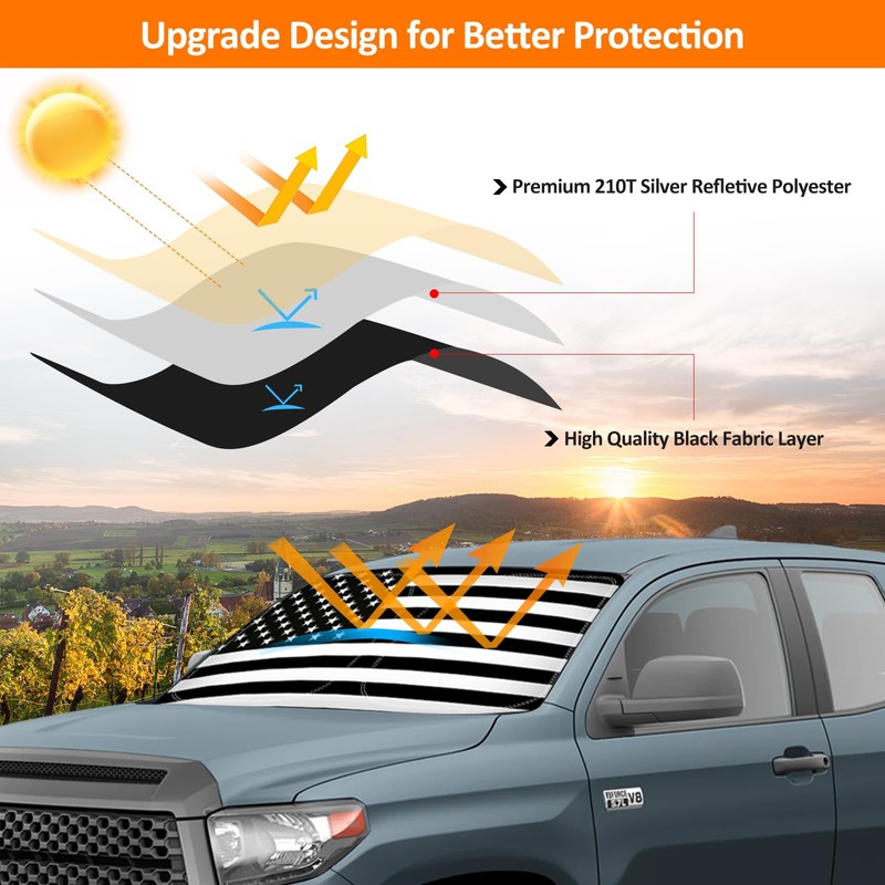 D-Lumina Winshield Sun Shade with USA Flag for 2007-2021 to-yota